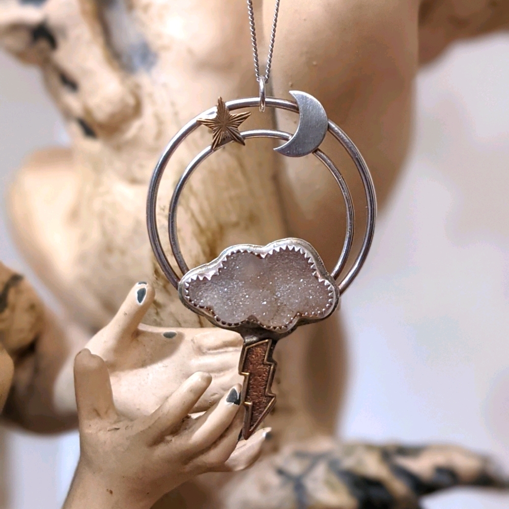 Sterling Silver Thunderstorm Druzy Cloud Necklace